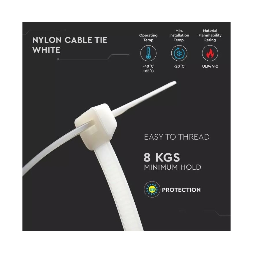 Plastic Banden met Sluiting d 2,5x100mm 100pcs wit