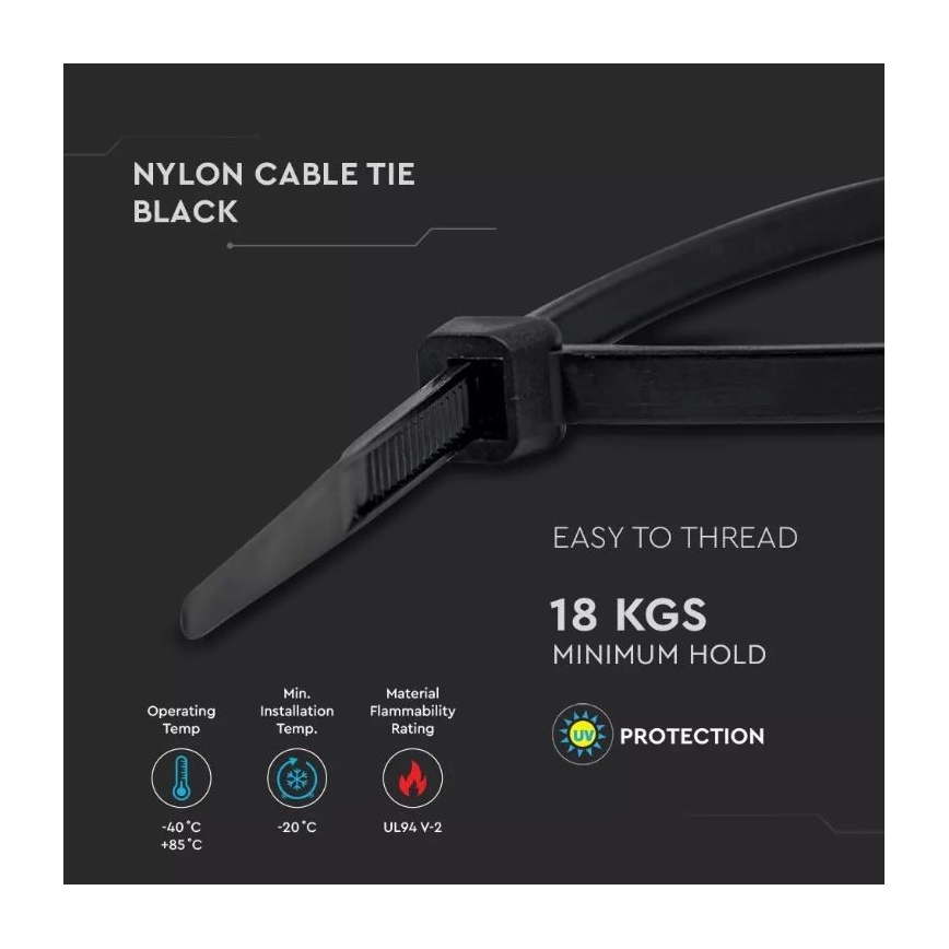 Plastic Banden met Sluiting 3,5x200mm 100pcs zwart