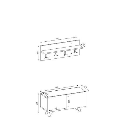 Porte-manteau LORES 29,5x80 cm + meuble à chaussures 41,5x80 cm marron/blanc