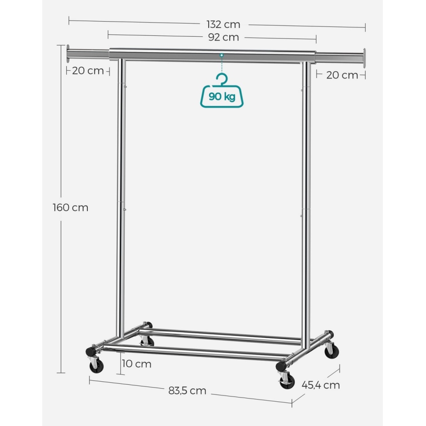 Porte-manteau mobile LINEA, finition argentée