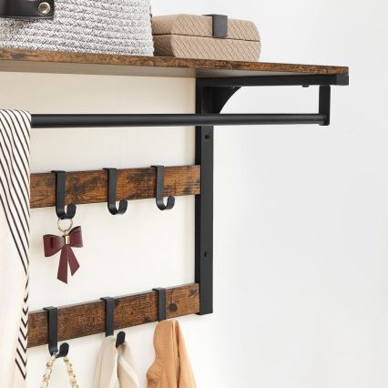 Porte-manteau mural avec étagère NATE marron/noir