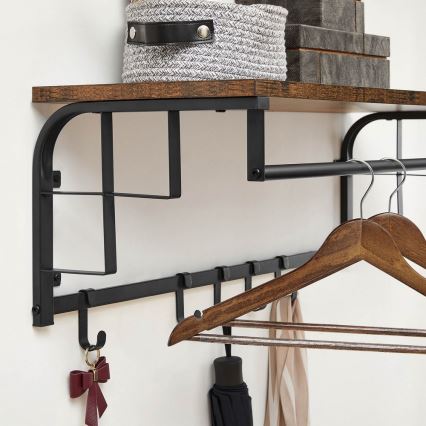 Porte-manteau mural avec étagère NATE marron/noir