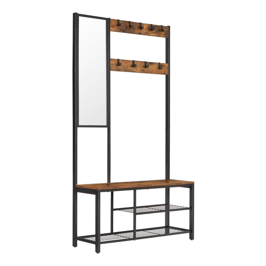 Porte-manteau sur pied avec miroir NAVOR marron/noir