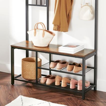 Porte-manteau sur pied avec miroir NAVOR marron/noir