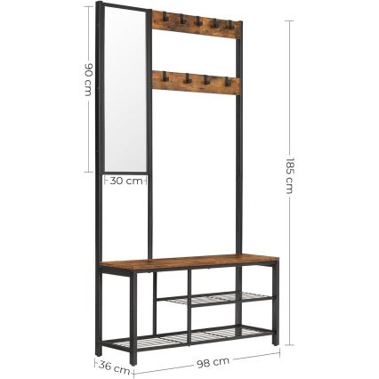 Porte-manteau sur pied avec miroir NAVOR marron/noir