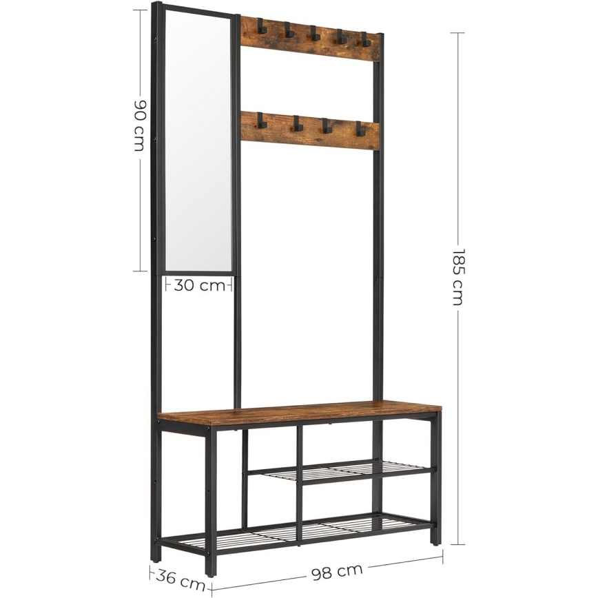 Porte-manteau sur pied avec miroir NAVOR marron/noir