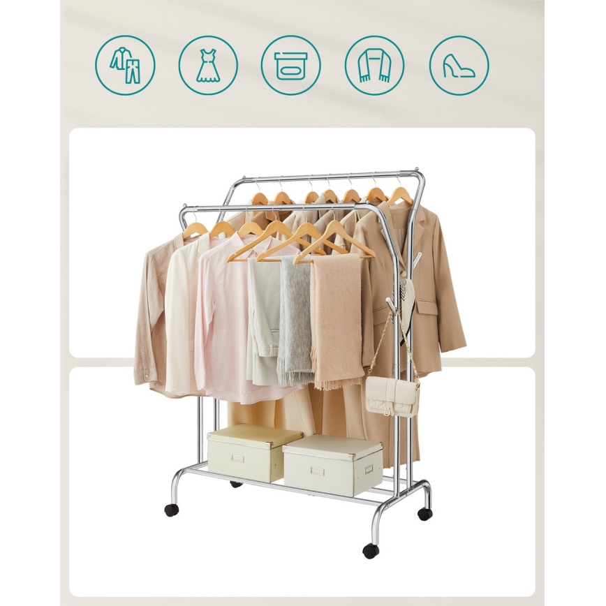 Porte-manteau sur pied mobile LINEA argenté