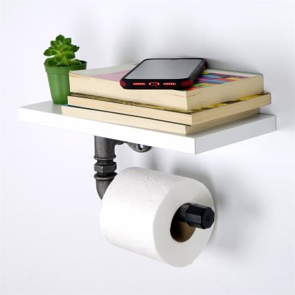Porte-papier toilette avec étagère BORURAF 12x40 cm blanc/gris
