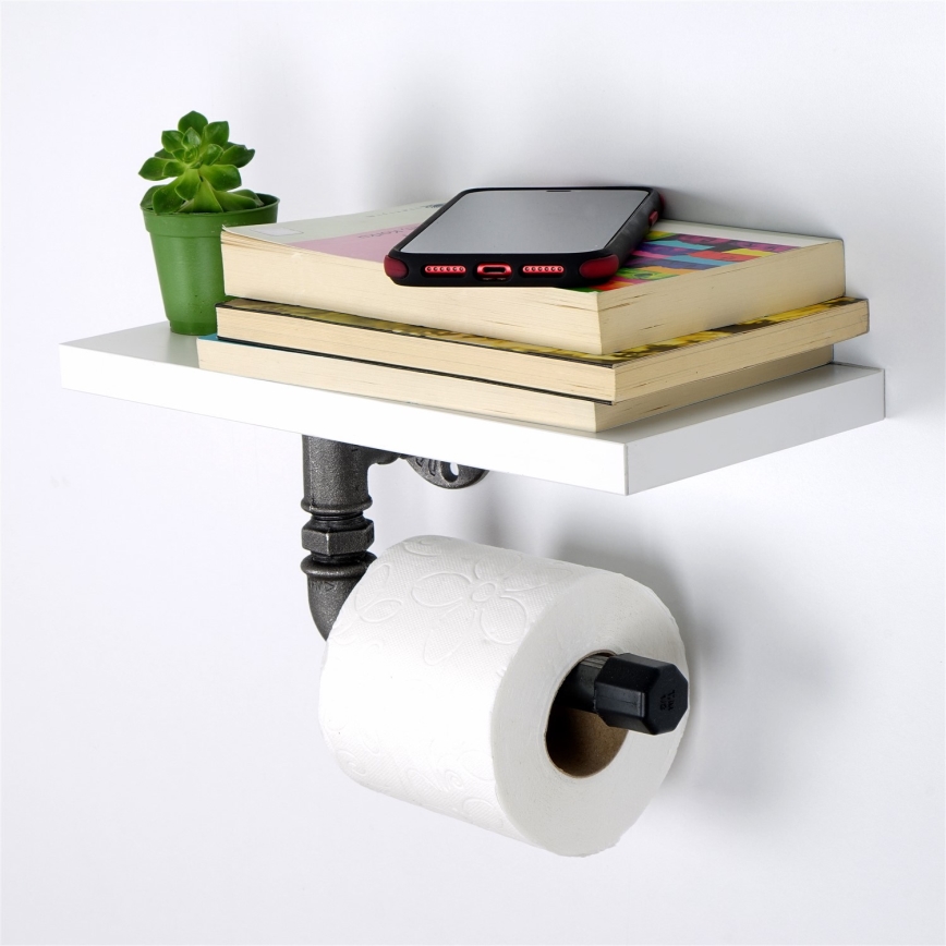 Porte-papier toilette avec étagère BORURAF 12x40 cm blanc/gris