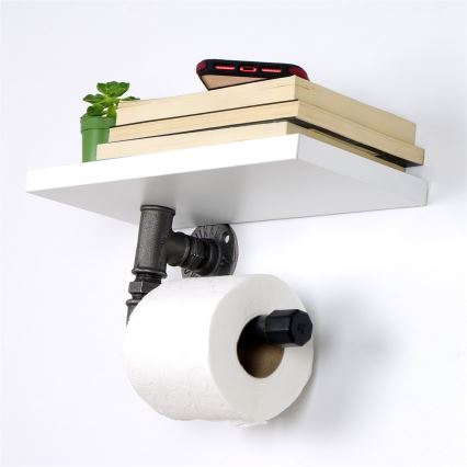 Porte-papier toilette avec étagère BORURAF 12x40 cm blanc/gris