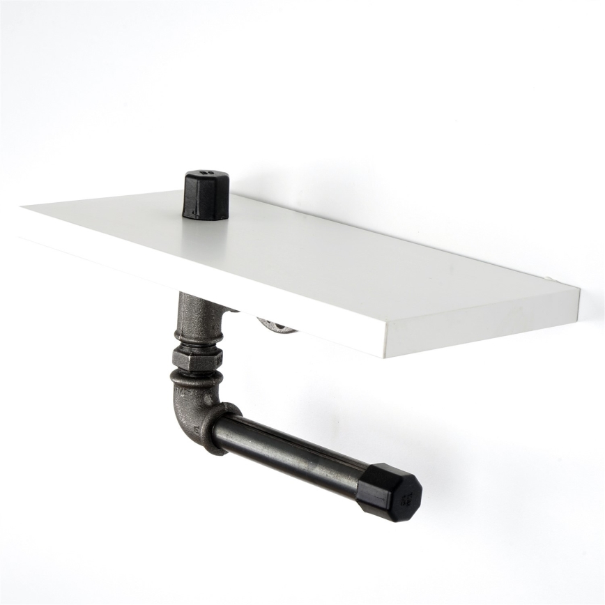 Porte-papier toilette avec étagère BORURAF 12x40 cm blanc/gris