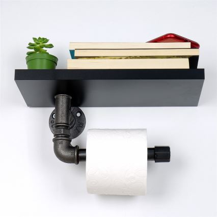 Porte-papier toilette  avec une étagère BORU 12x30 cm noir