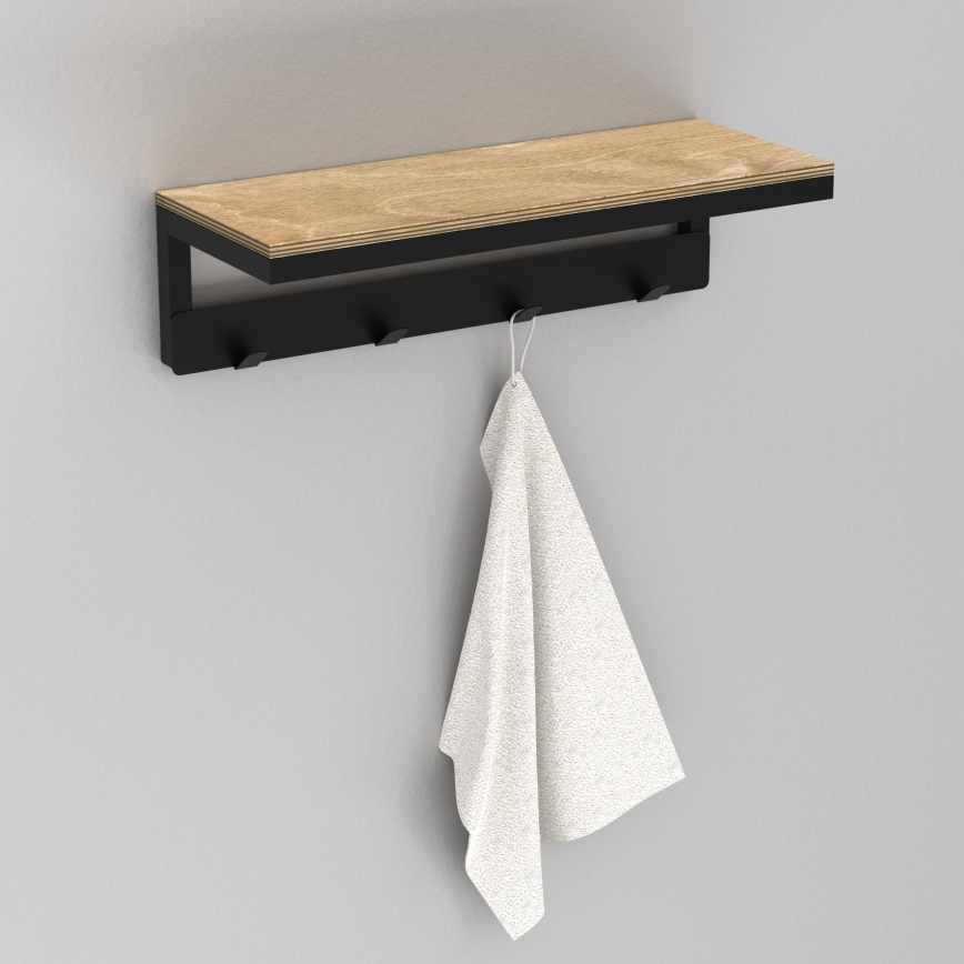 Porte-serviettes mural avec étagère 10x40 cm noir