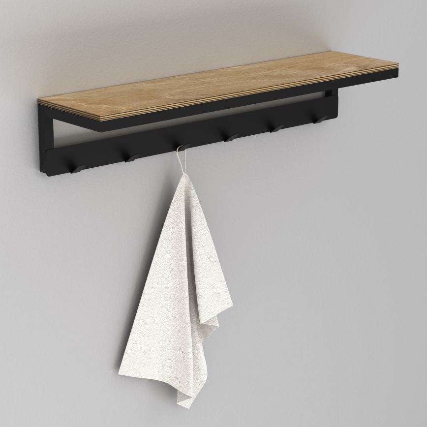 Porte-serviettes mural avec étagère 10x60 cm noir