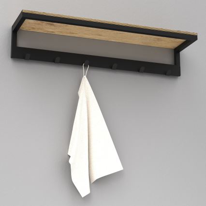 Porte-serviettes mural avec étagère 10x60 cm noir