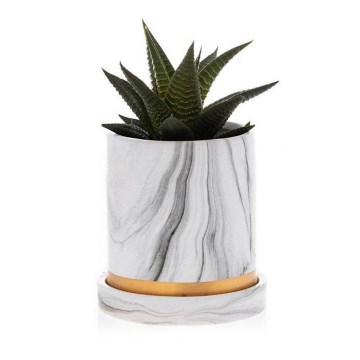 Pot de fleurs en céramique avec bol HANYA 11x11 cm décor en marbre