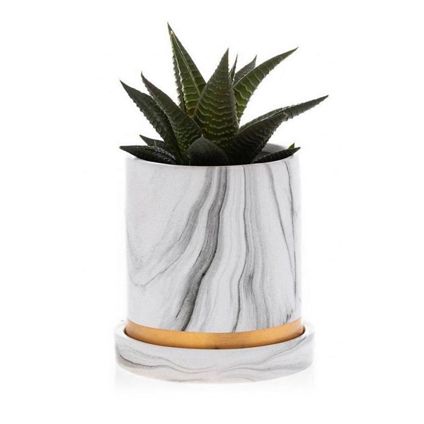 Pot de fleurs en céramique avec bol HANYA 11x11 cm décor en marbre