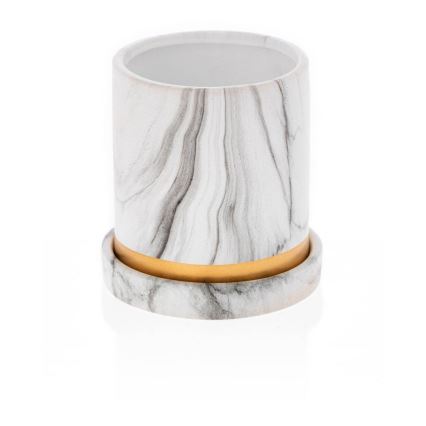 Pot de fleurs en céramique avec bol HANYA 11x11 cm décor en marbre
