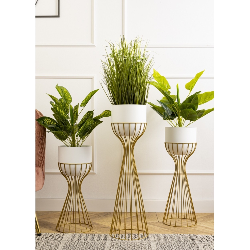 Pot de fleurs en métal LOFT 68x20 cm doré/blanc