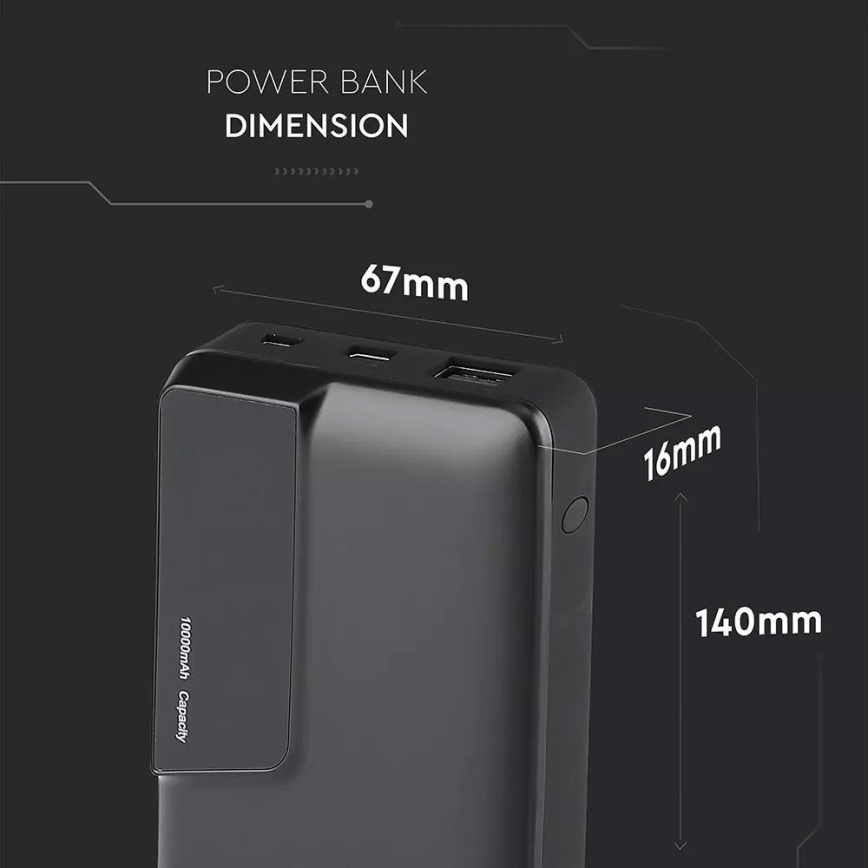 Power Bank met display 10000mAh/3,7V zwart