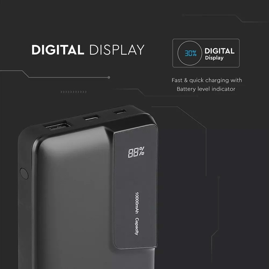 Power Bank met display 10000mAh/3,7V zwart