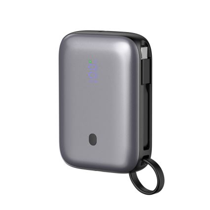 Powerbank 10000 mAh 20W Power Delivery Compact met ingebouwde oprolbare USB-C-kabel 1m zwart
