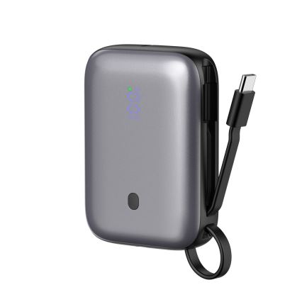 Powerbank 10000 mAh 20W Power Delivery Compact met ingebouwde oprolbare USB-C-kabel 1m zwart