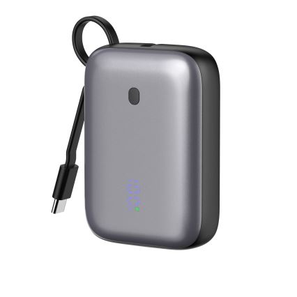 Powerbank 10000 mAh 20W Power Delivery Compact met ingebouwde oprolbare USB-C-kabel 1m zwart