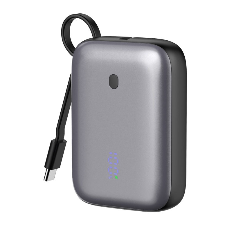 Powerbank 10000 mAh 20W Power Delivery Compact met ingebouwde oprolbare USB-C-kabel 1m zwart