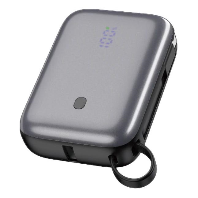 Powerbank 10000 mAh 20W Power Delivery Compact met ingebouwde intrekbare USB-C-kabel 1m zwart