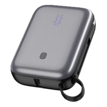 Powerbank 10000 mAh 20W Power Delivery Compact met ingebouwde oprolbare USB-C-kabel 1m zwart