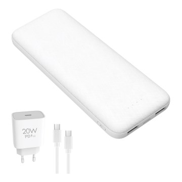 Powerbank 10000 mAh + adapter 20W Power Delivery + USB-C/USB-C kabel 1m wit