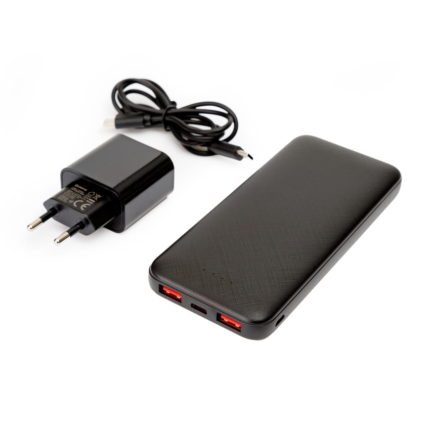 Powerbank 10000 mAh + adapter 20W Power Delivery + USB-C/USB-C kabel 1m zwart