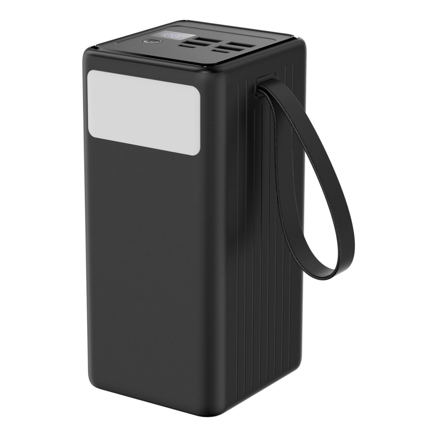 Powerbank 60000 mAh 20W Power Delivery 4xUSB-A + 2xUSB-C met LED Zaklamp met haak en magneet en USB-C kabel 1m zwart