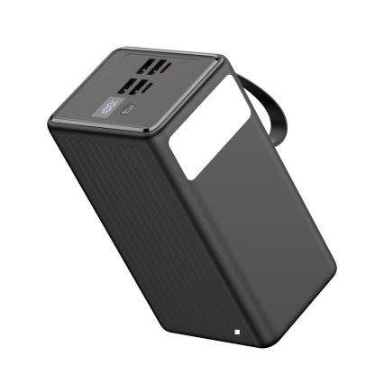 Powerbank 70000 mAh 20W Power Delivery 4xUSB-A + 2xUSB-C met LED Zaklamp met haak en magneet en USB-C kabel 1m zwart