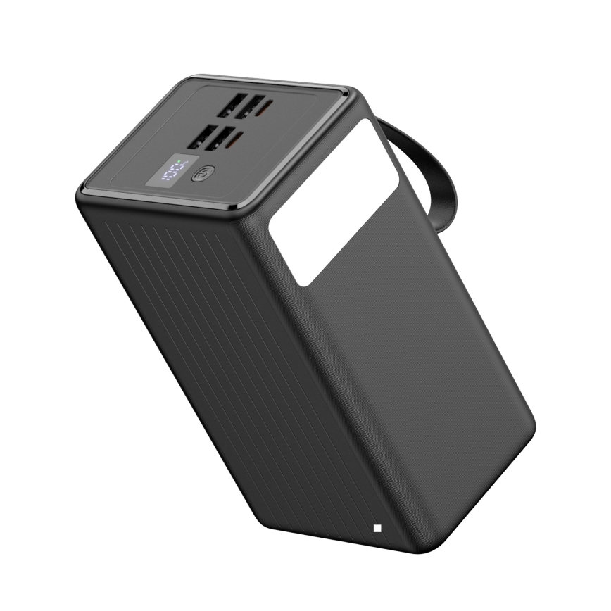Powerbank 70000 mAh 20W Power Delivery 4xUSB-A + 2xUSB-C met LED Zaklamp met haak en magneet en USB-C kabel 1m zwart