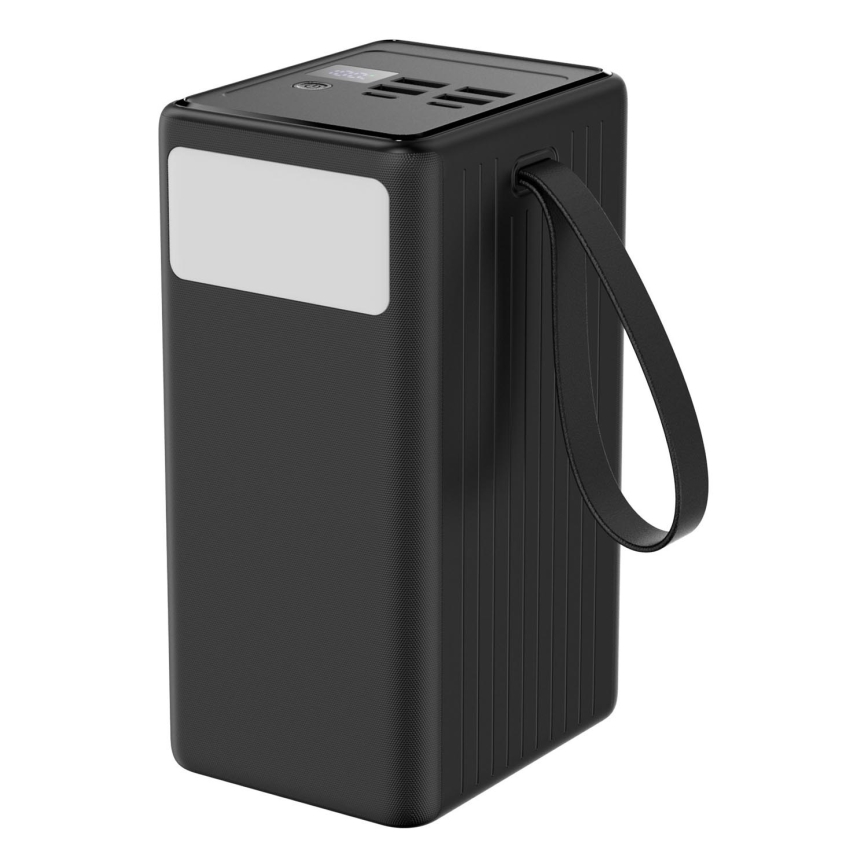 Powerbank 70000 mAh 20W Power Delivery 4xUSB-A + 2xUSB-C met LED Zaklamp met haak en magneet en USB-C kabel 1m zwart