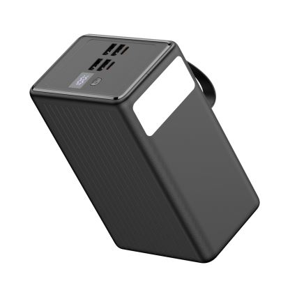 Powerbank 80000 mAh 20W Power Delivery 4x USB-A + 2x USB-C met LED-zaklamp en 1m USB-C-kabel zwart
