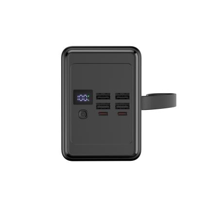 Powerbank 80000 mAh 20W Power Delivery 4x USB-A + 2x USB-C met LED-zaklamp en 1m USB-C-kabel zwart