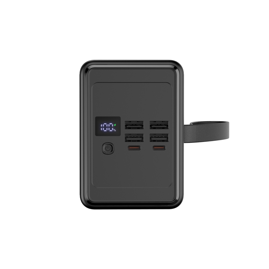 Powerbank 80000 mAh 20W Power Delivery 4x USB-A + 2x USB-C met LED-zaklamp en 1m USB-C-kabel zwart