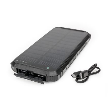 Powerbank met LED-licht, draadloos opladen en zonnepaneel Power Delivery 15W/10000 mAh zwart