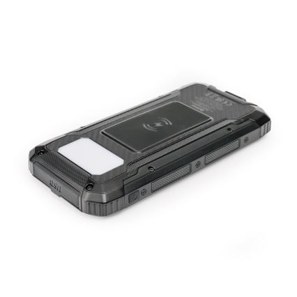 Powerbank met LED-licht, draadloos opladen en zonnepaneel Power Delivery 15W/10000 mAh zwart