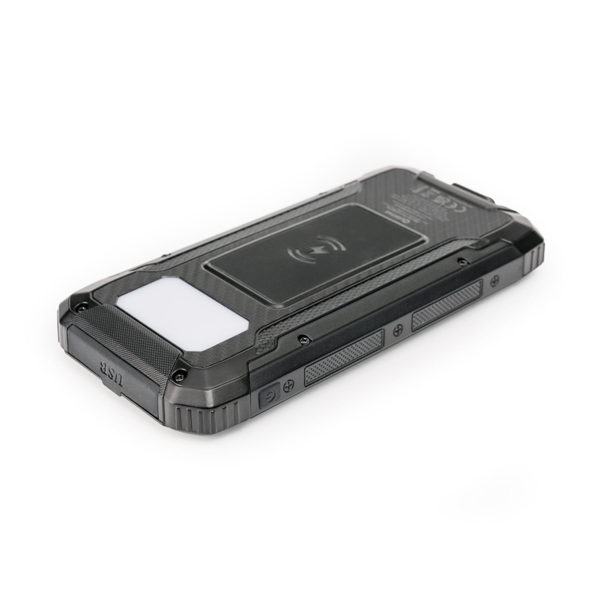 Powerbank met LED-licht, draadloos opladen en zonnepaneel Power Delivery 15W/10000 mAh zwart