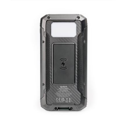 Powerbank met LED-licht, draadloos opladen en zonnepaneel Power Delivery 15W/10000 mAh zwart