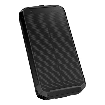 Powerbank met LED-licht, draadloos opladen en zonnepaneel Power Delivery 15W/10000 mAh zwart