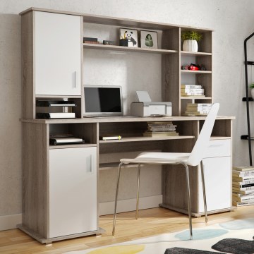Praktisch bureau met plank ELIAN, sonoma-eik, grijs/wit