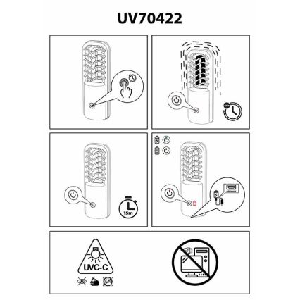 Prezent 70422 - Draagbare desinfectie kiemdodende lamp UVC / 2,5W / 5V USB