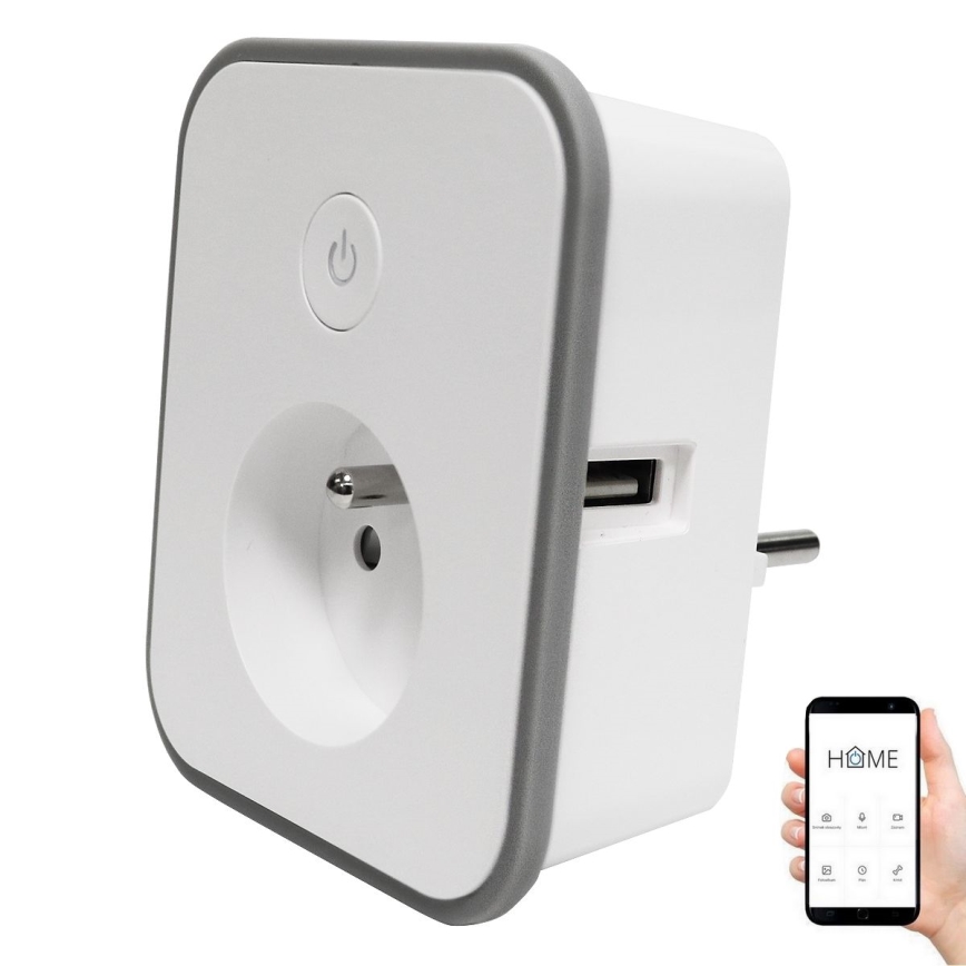 Prise connectée avec mesure de la consommation 3680W/230V + 2xUSB/12W/5V Wi-Fi