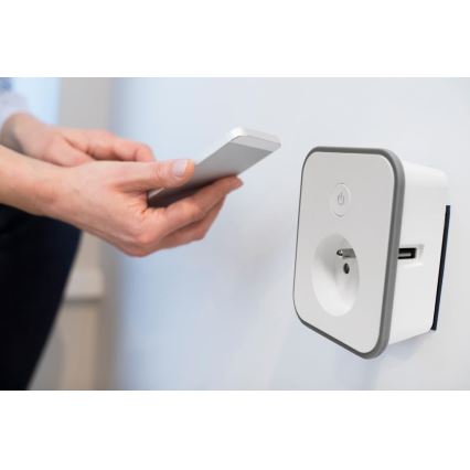 Prise connectée avec mesure de la consommation 3680W/230V + 2xUSB/12W/5V Wi-Fi