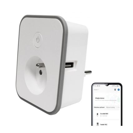 Prise connectée avec mesure de la consommation 3680W/230V + 2xUSB/12W/5V Wi-Fi